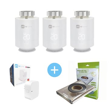 3 stk. HI home termostater + 1. Zigbee Wi-Fi Gateway og 1pk. radiatorfolie